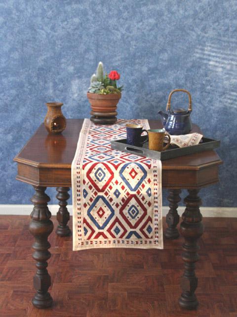 Navajo Rhythms ~ Red White Blue Southwestern Cotton Table Runner