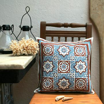 Ocean Breezes ~ Casual Blue Brown Moroccan Beach Cushion Cover