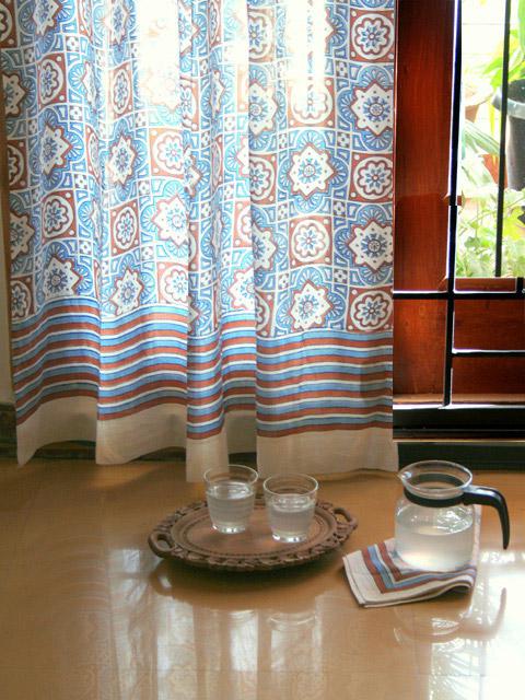Ocean Breezes ~ Rustic Casual Blue Brown Moroccan Beach Curtain