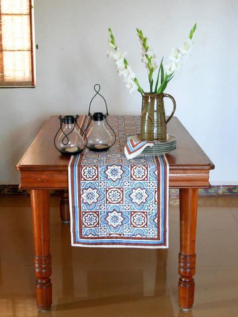 Ocean Breezes Decorative Blue Brown Dining Table Runner