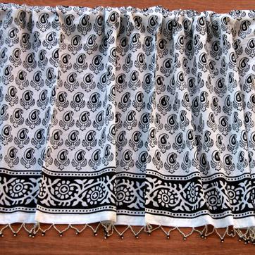 Paisley Au Lait ~ Black and White Beaded Window Valance