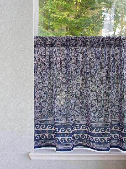 Pacific Blue ~ Rustic Navy Ocean Oriental Kitchen Curtain
