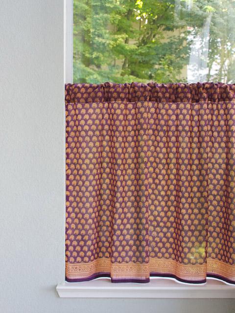 Purple Moon ~ India Sari inspired Floral Purple Kitchen Curtain
