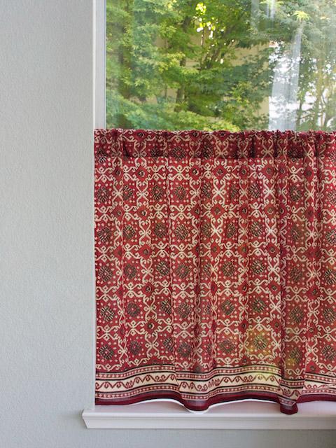 Ruby Kilim ~ Rustic Ruby Red and Black Kitchen Curtain