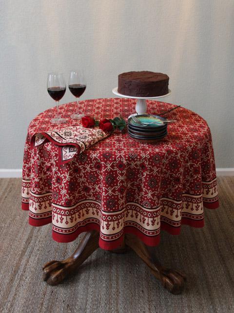 Ruby Kilim ~  Rustic Red Holiday Decorative Round Tablecloth