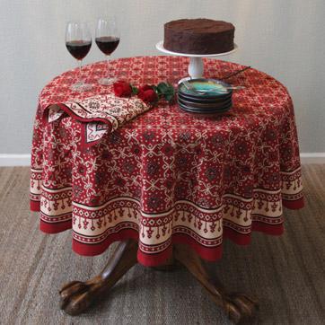 Ruby Kilim ~ Rustic Red Holiday Decorative Round Tablecloth