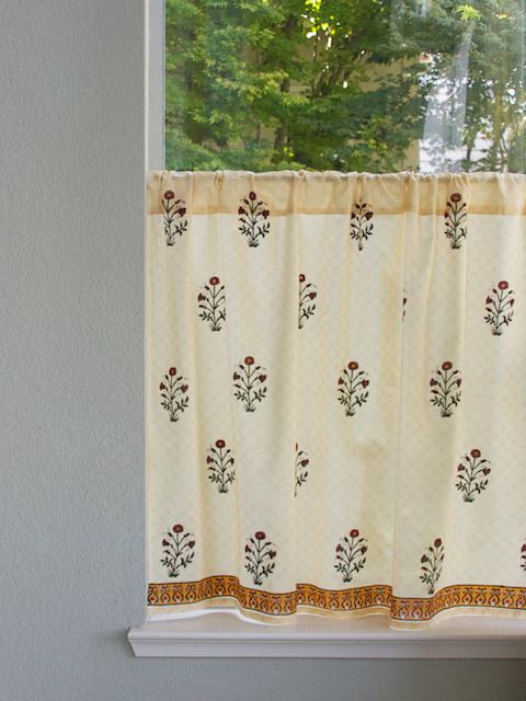 Red Poppy ~ Elegant Indian Flower Print Kitchen Curtain