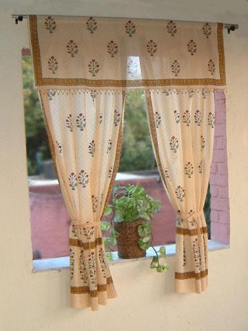 Red Poppy ~ Red Floral Sheer Beaded Window Valance Treatments