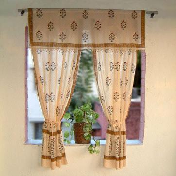 Red Poppy ~ Red Floral Sheer Beaded Window Valance Treatments