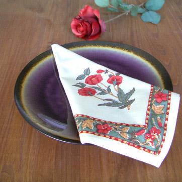 Roses In The Snow ~ Red White Cotton Dinner Napkins
