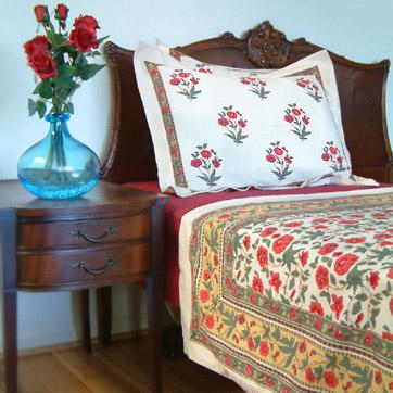 Roses In the Snow ~ Red White Floral Country Cottage Pillow Sham