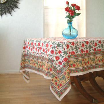 Roses In The Snow ~ Red White Floral Country Cottage Tablecloth