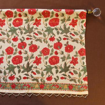 Roses in The Snow  ~ Red White Floral Beaded Window Valance