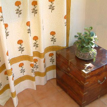 Wedding Day ~ Yellow Floral India Inspired Cotton Shower Curtain