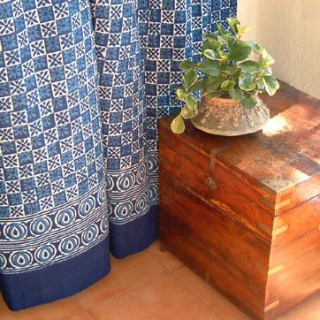 Starry Nights ~ Blue Batik Contemporary Fabric Shower Curtain