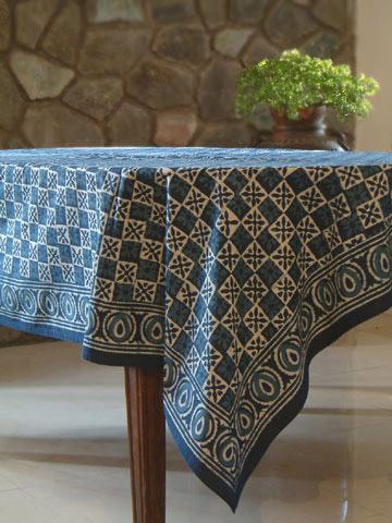 Starry Nights ~ Batik Blue Designer Block Print Tablecloth