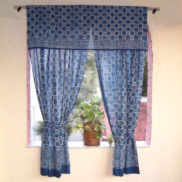 Starry Nights ~ India Blue Batik Beaded Valance Window Coverings