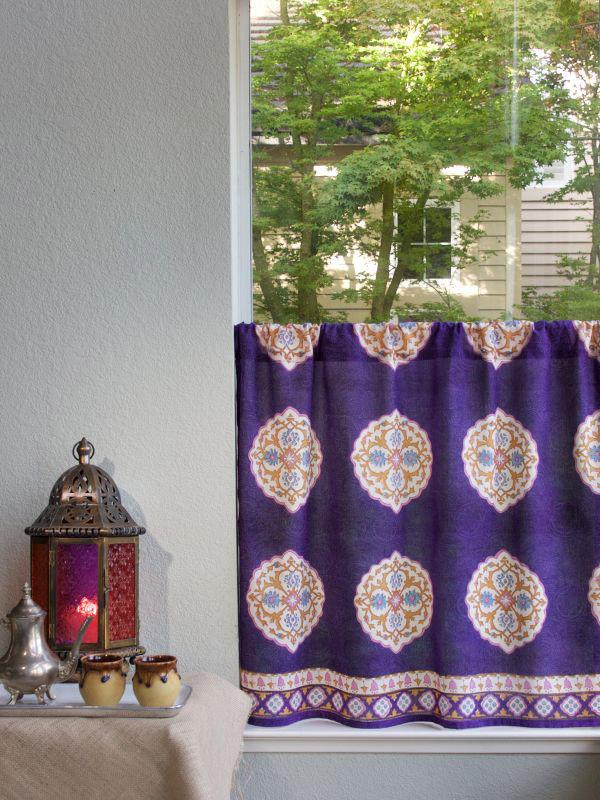 Sultans Palace ~ Purple Blue Moroccan Medallion Kitchen Curtain