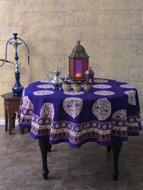 Sultans Palace ~ Purple Blue Moroccan Vintage Round Tablecloth