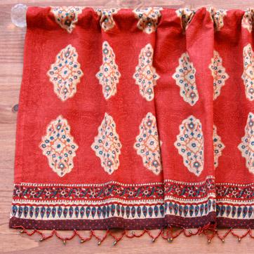 Spice Route ~ Red Orange Beaded Window Valance