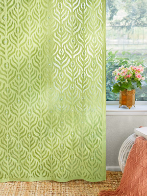 Leafy Veil - Fern ~ Green Applique Embroidered Textured Curtains