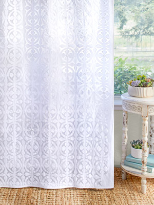 Pinwheel Parade - Snow ~ White Applique Embroidered Curtains