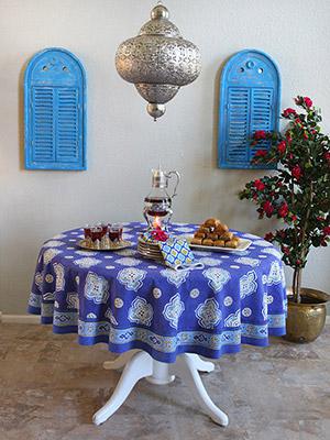 Casablanca Blues - Blue ~ Moroccan Quatrefoil Round Tablecloth