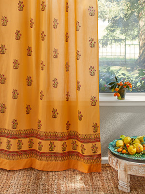 Indian Summer (CP) ~ Floral India Mango Orange Curtain Panel