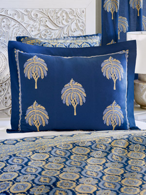 Istanbul - CP ~ Palm Tree Boho Navy Blue & Gold Pillow Sham