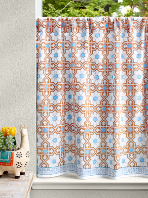 Mosaique Bleue - Earth (CP) ~ Boho Star Print Kitchen Curtain
