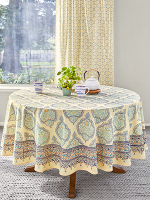 Morning Dew ~ French Country Provence Yellow Round Tablecloth