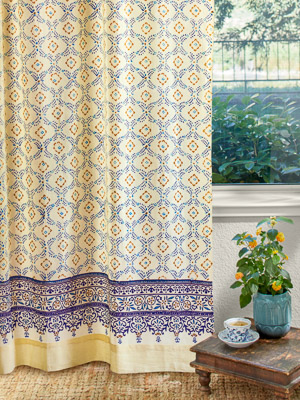 Morning Dew (CP) ~ French Country Trellis Print Yellow Curtain