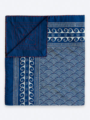 Pacific Blue ~ Asia Inspired Ocean Navy Blue Quilted Bedspread