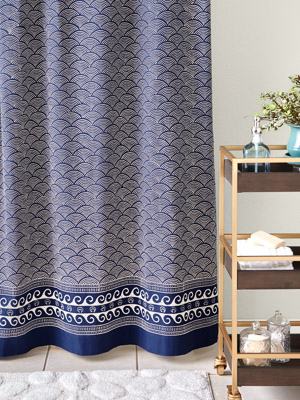 Pacific Blue ~ Rustic Navy Ocean Asian Inspired Shower Curtain