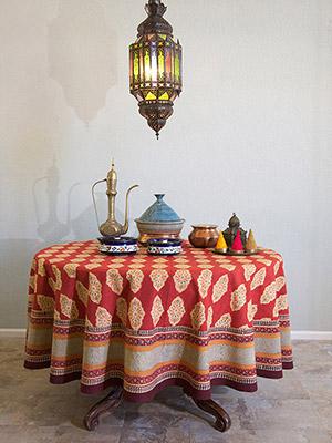 Spice Route ~ Red Orange Moroccan Indian Round Tablecloth