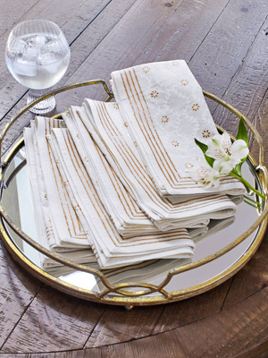 Vanilla Glace ~ White Gold Romantic Elegant Dinner Napkins