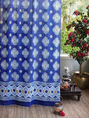 Casablanca Blues - Blue ~ Moroccan Style Quatrefoil Curtain