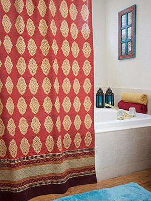 Spice Route ~ Red Orange Moroccan Indian Shower Curtain