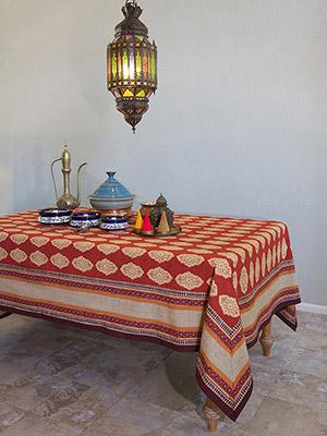 Spice Route ~ Red Orange Moroccan Indian Table Cloth