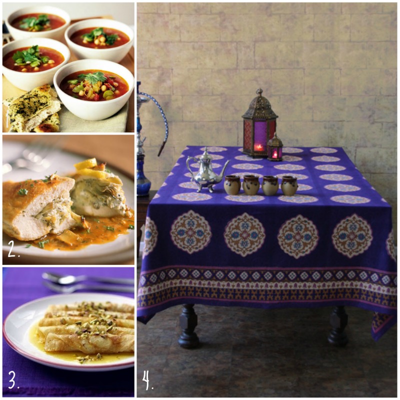 Purple Blue Moroccan Vintage Print Tablecloth