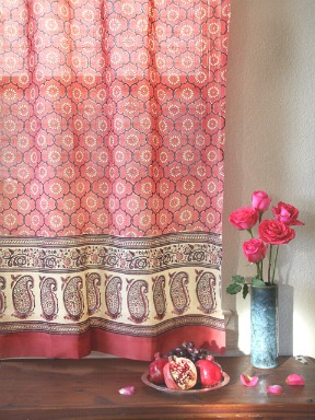 Luxury Pink Floral Indian Sari Print Curtain Panel