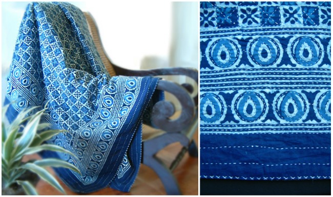 Designer Blue India Batik Quilted King Bedspread