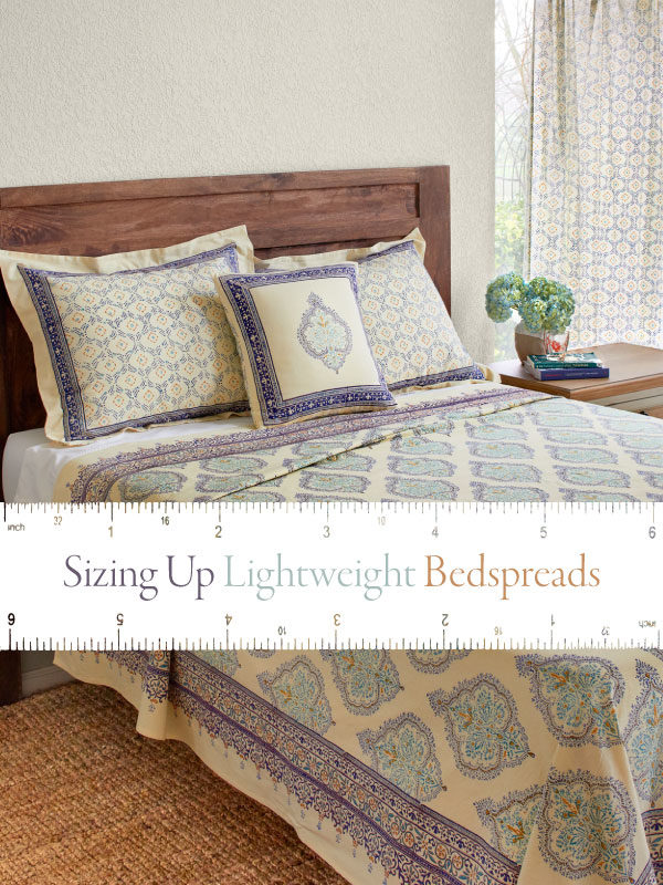 bed with banner that says sizing up lightweight bedspreads