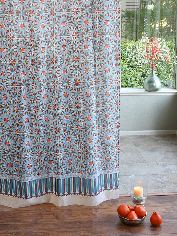 Moroccan tile curtains in blue