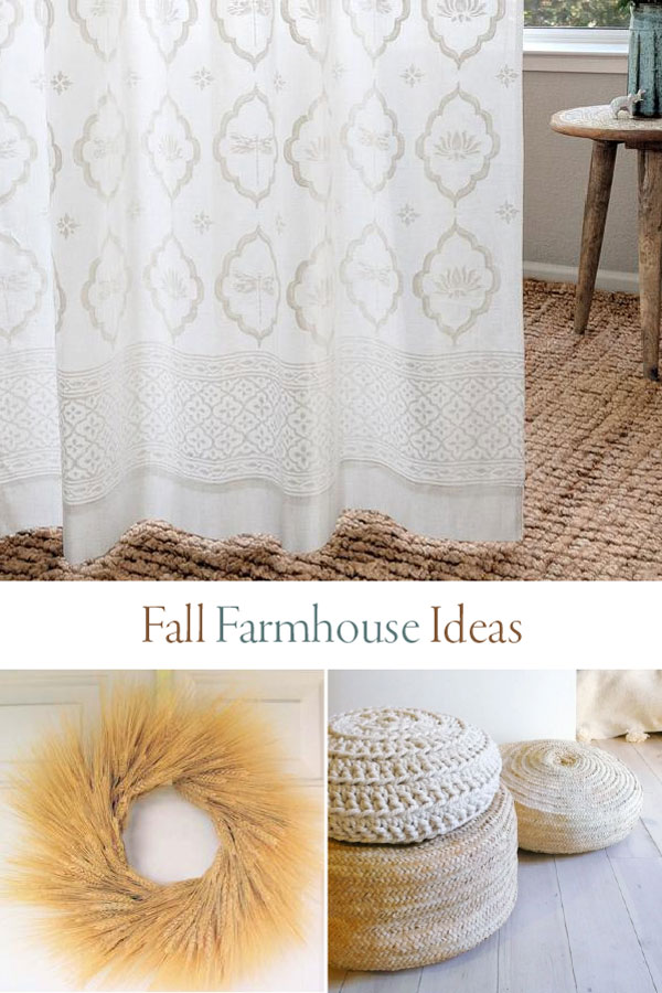 white farmhouse curtains and fall decor ideas collage