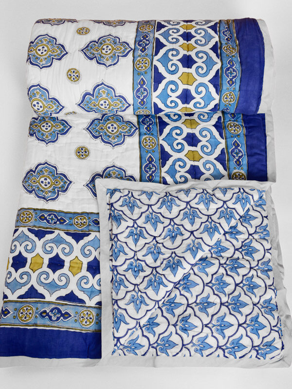 White and blue Jaipuri Razai quilt