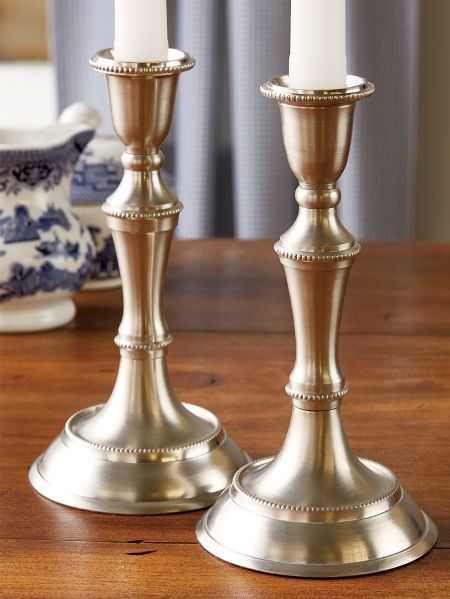pewter candlesticks in an elegant Victorian style