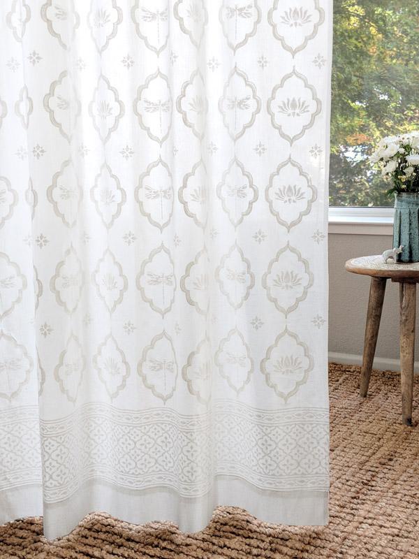 white sheer curtains with pattern