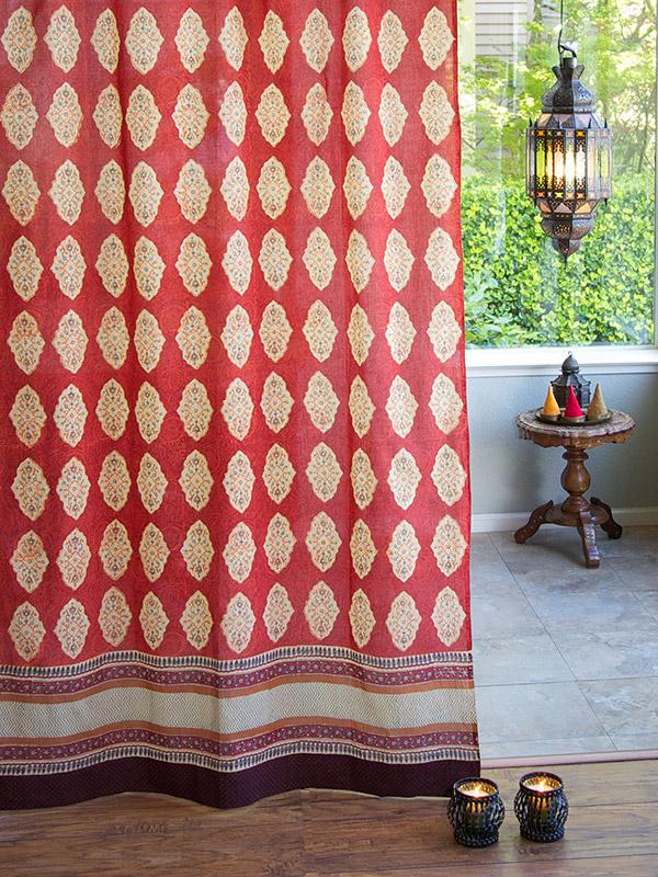 red boho curtains