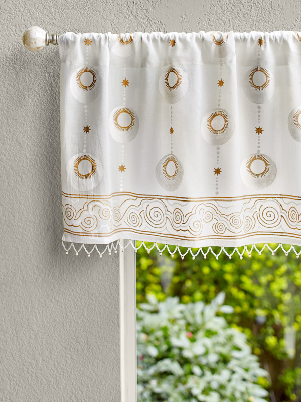 white and gold valances